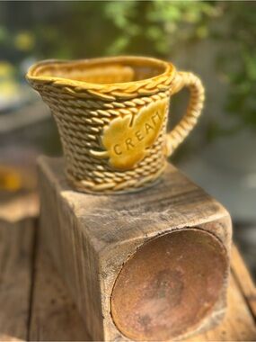 Vintage Japan Basket Weave Creamer Mustard Yellow Pottery